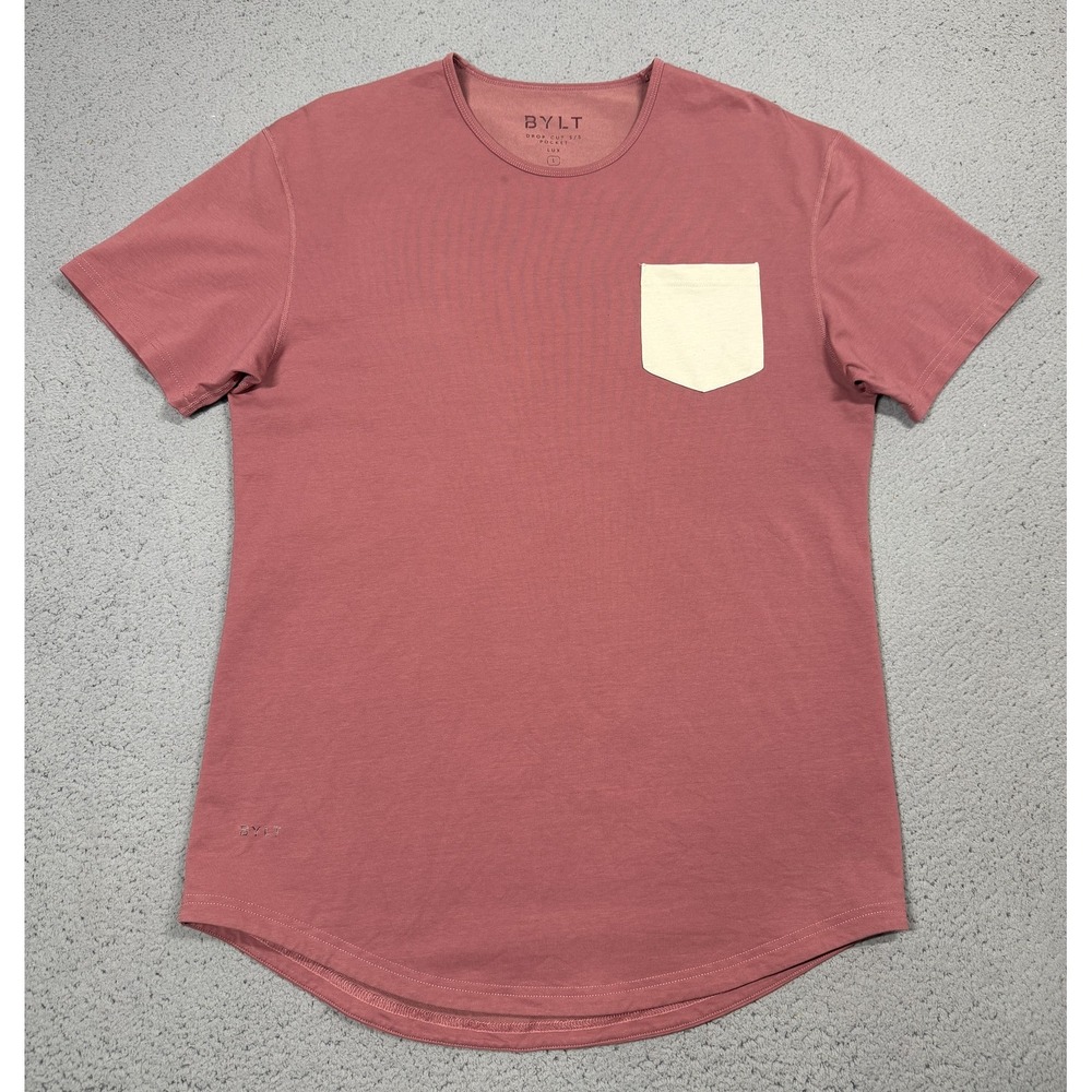 BYLT Drop Cut LUX Pocket Shirt Mens Large Pink Colorblock Curved Hem Tagless Tee